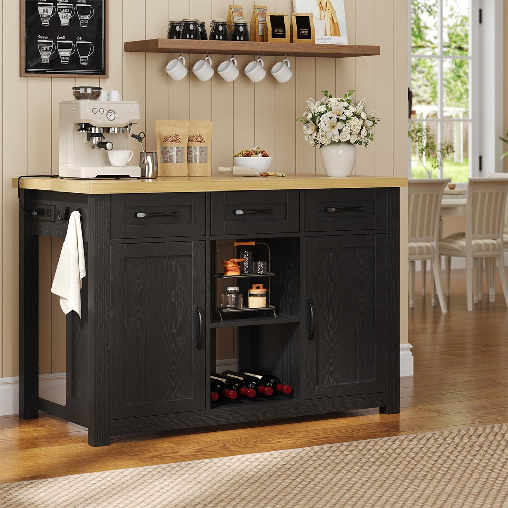 knoworld 47" Kitchen Island with Storage for Kitchen Dining Room, Black