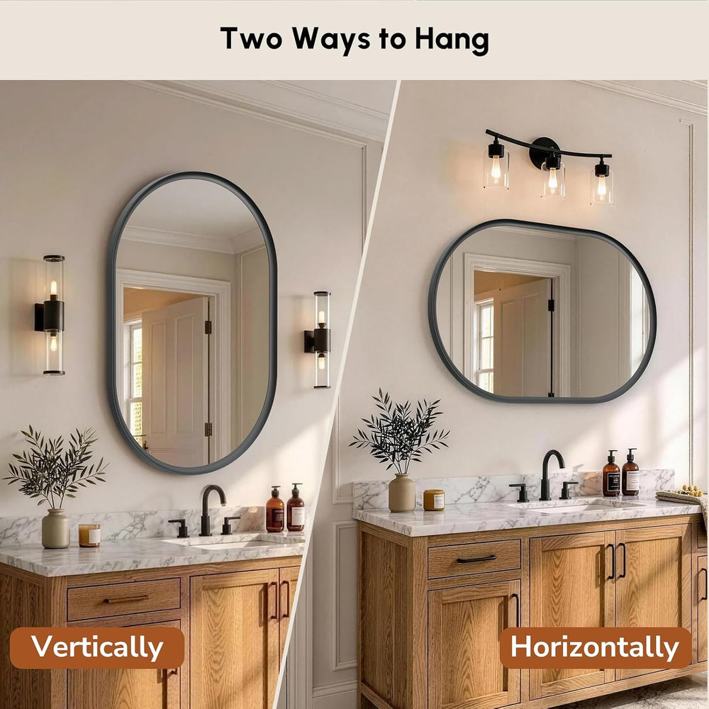USHOWER Black Oval Mirror 24x36 Inch, Oval Bathroom Mirror