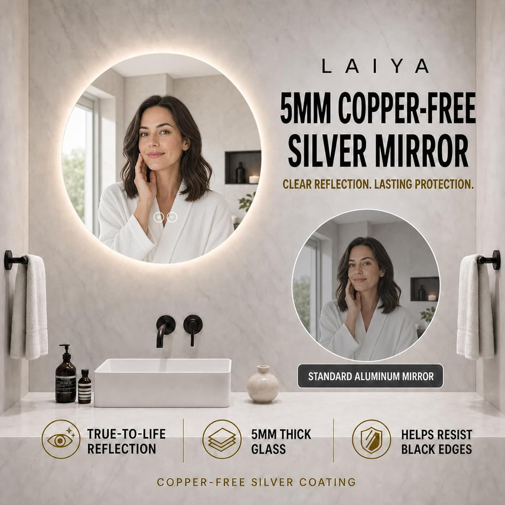 LAIYA 36 Inch Round LED Bathroom Mirror Frameless Backlit Anti-Fog Dimmable