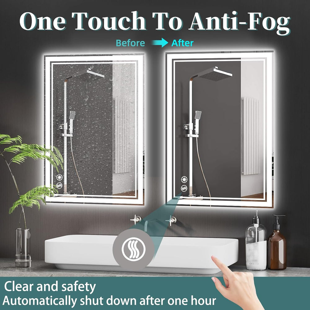 COLMERD 24 x 36'' LED Mirror for Bathroom, 3 Colors Dimmable, Anti-Fog