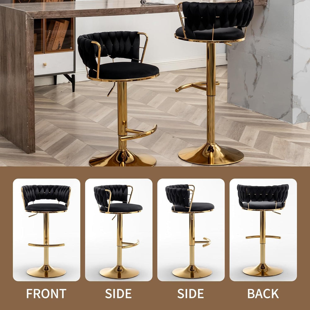Gold Bar Stools Set of 3, Counter Stools for Kitchen Island (Black)