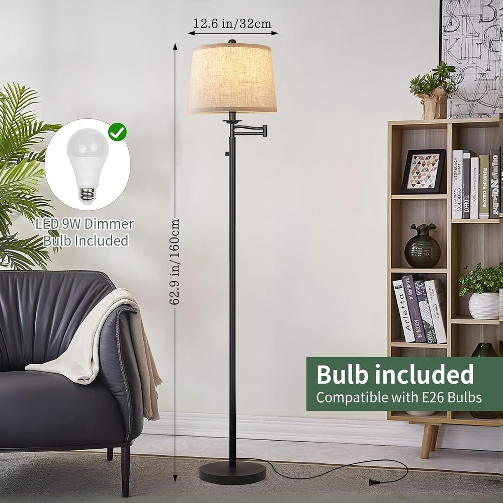 Ruiever Dimmer LED Floor Lamp,Tall Standing Lamp with Swing Arm,Black Lamp wi...