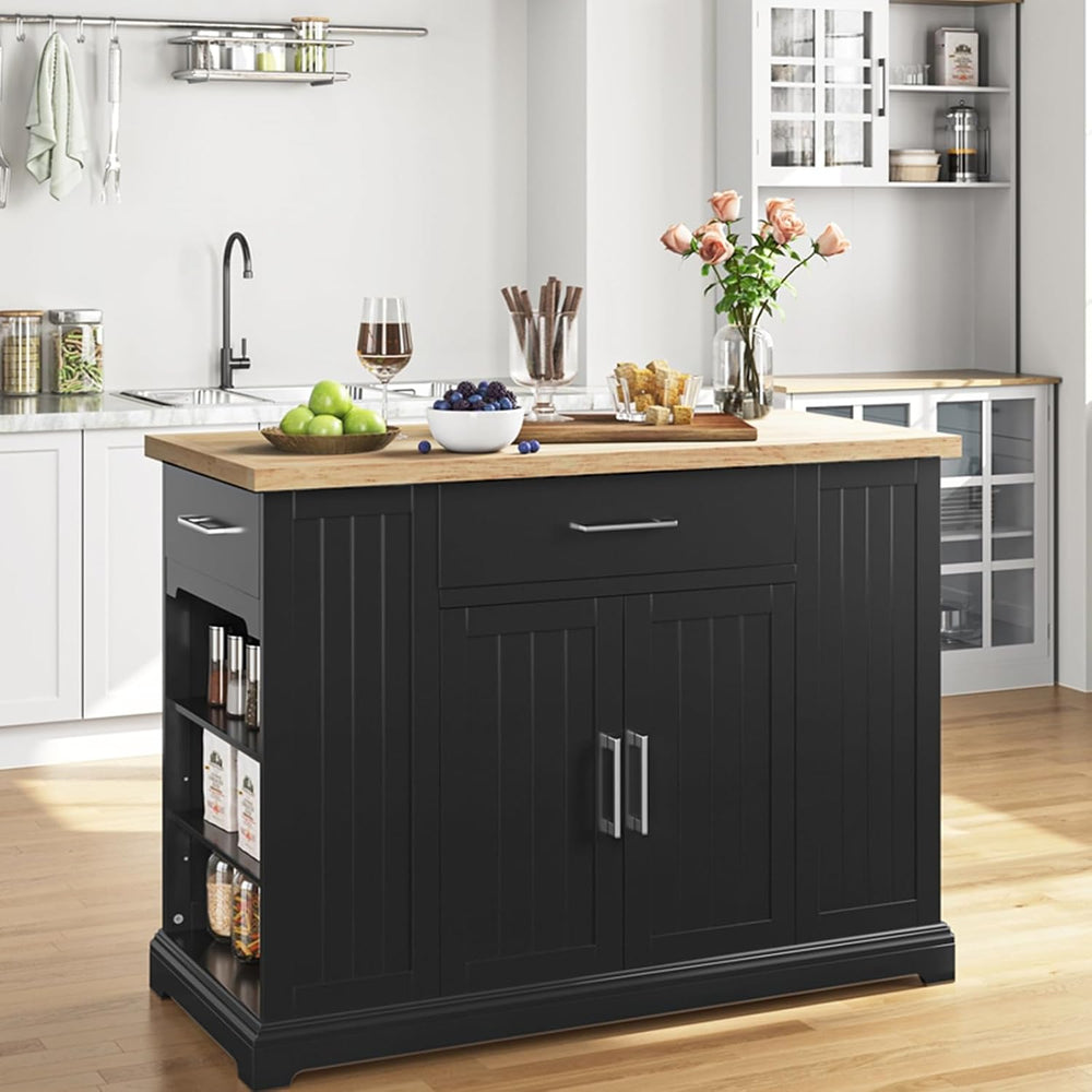 Yaheetech Rolling Kitchen Island Cart with 3 Drawers & Open Shelves, Black