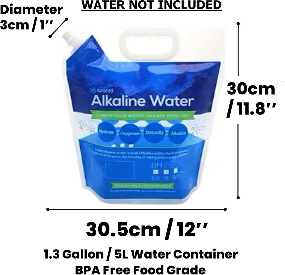 Foldable Alkaline Water Storage Bags, 5L/1.3 Gal, 10-Pack, BPA Free