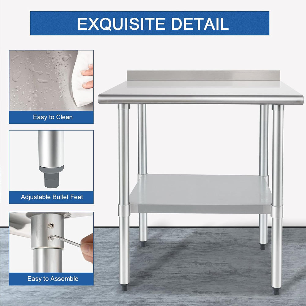 HARDURA Stainless Steel Prep & Work Table 24 x 36 Inches Backsplash
