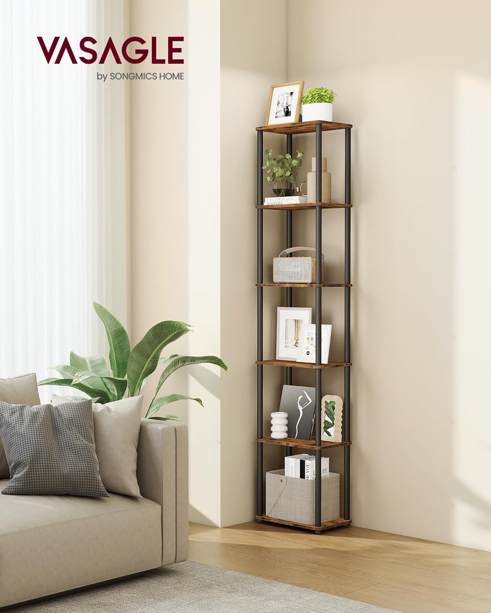 VASAGLE 6-Tier Shelf, Storage Shelves, Bookcase with Shelves, Living Room