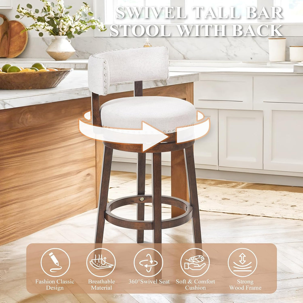 COLAMY Swivel Bar Stool Set of 2, Bar Height Bar Chair, Modern Barstool with ...