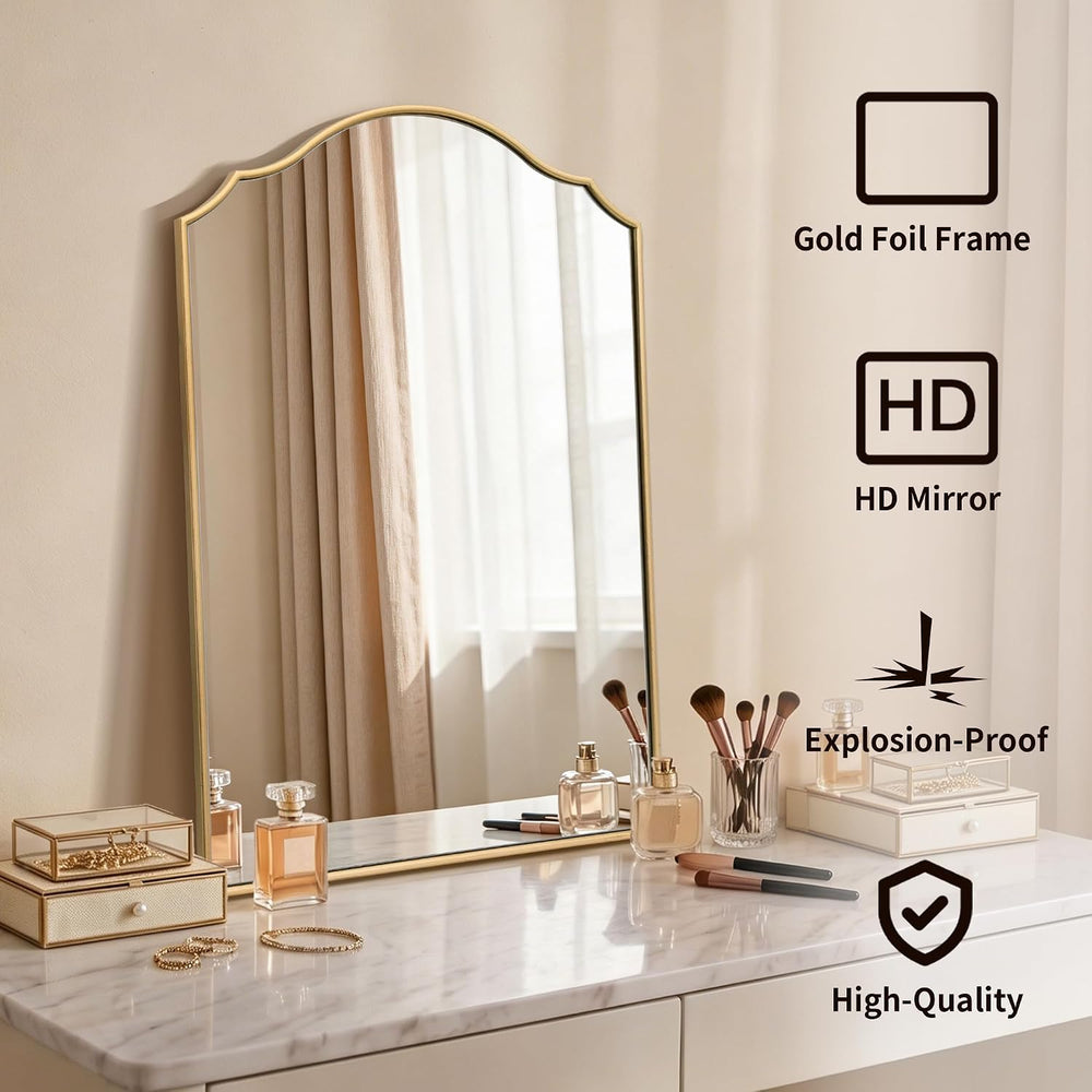 Besdomus Bathroom Mirrors for Over Sink: 24"x36" Gold Wooden Arched...