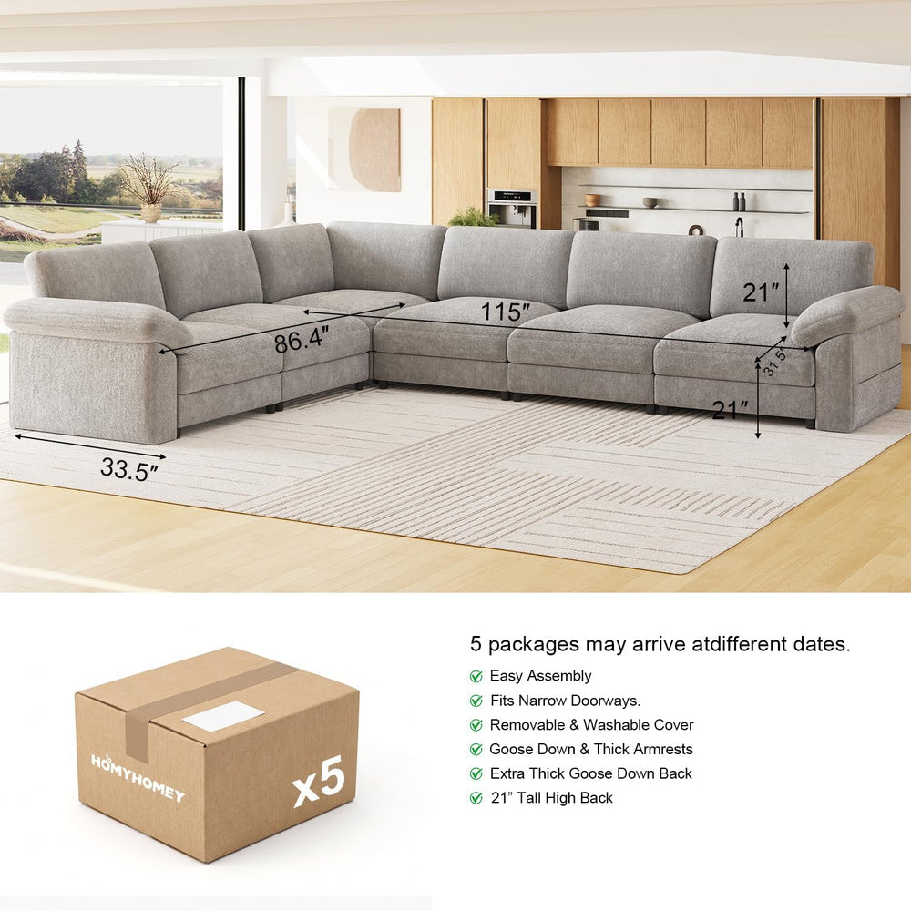 Oversized Sectional Couches for Living Room, Modular L Shaped Cloud Sofa