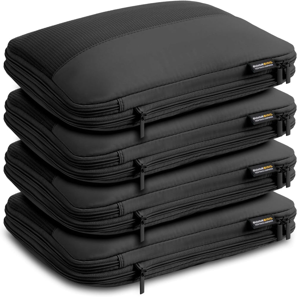 4 Medium Compression Packing Cubes for 3–7 Day Travel, Jet Black