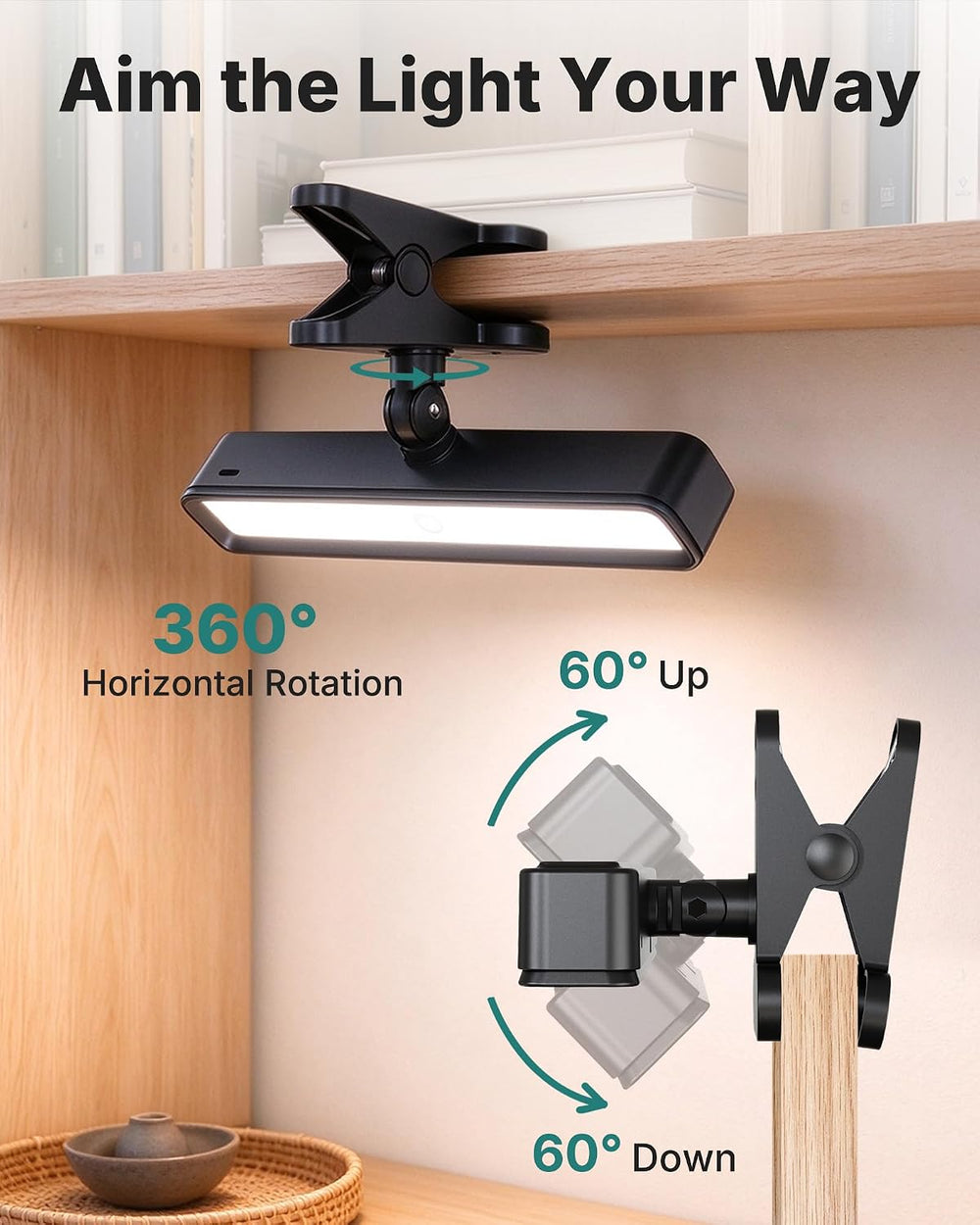 LYTARA 5000mAh Rechargeable Clip on Light with Motion Sensor, Black
