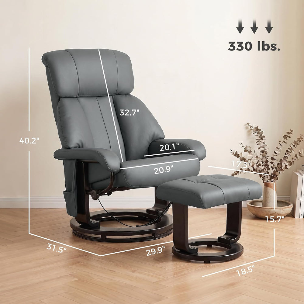 HOMCOM Massage Swivel Recliner Chair with Ottoman, Reclining Lounge, Gray