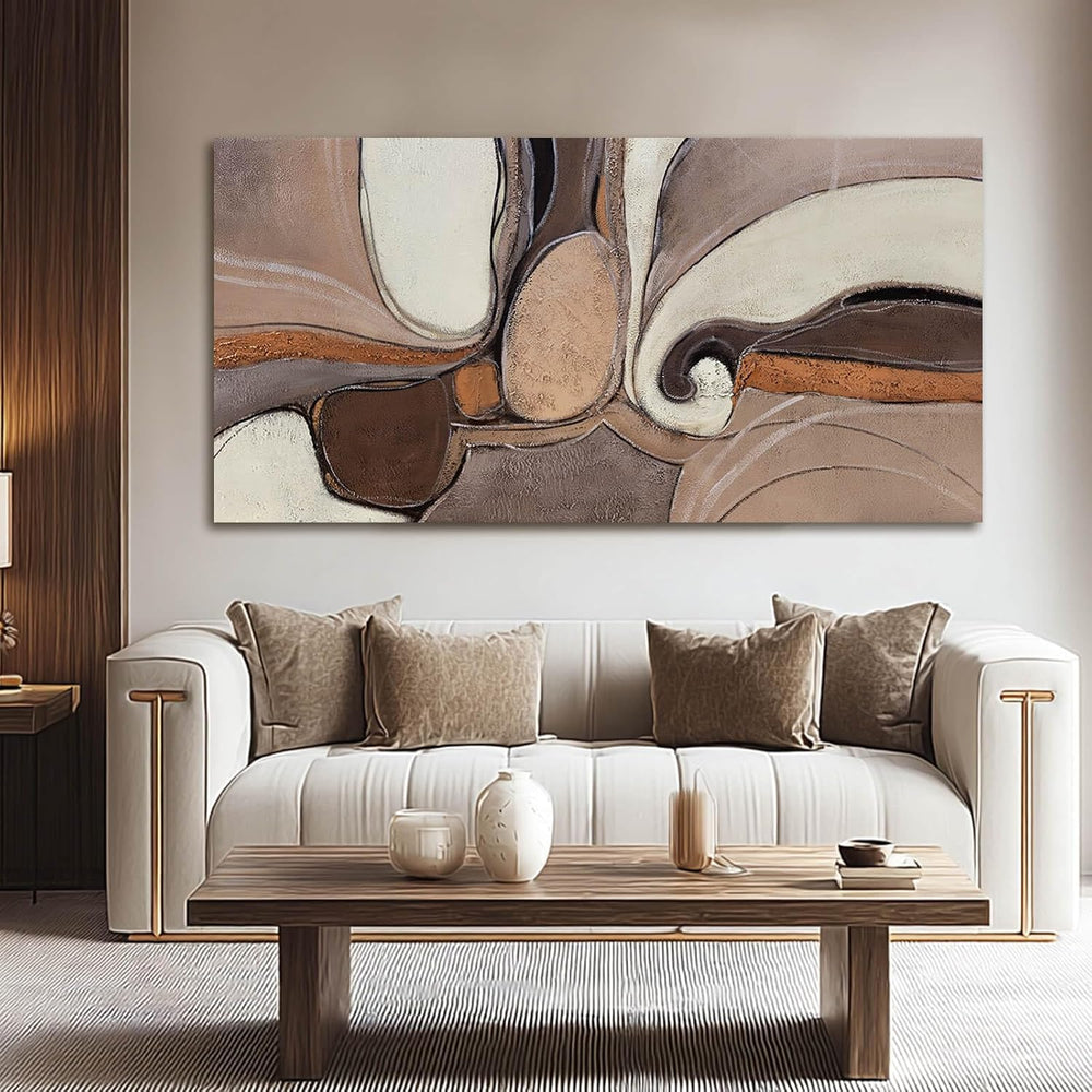 YETHEN WAL Neutral Earth-Tone Abstract Wall Art, Gold Accent Textured Canvas ...
