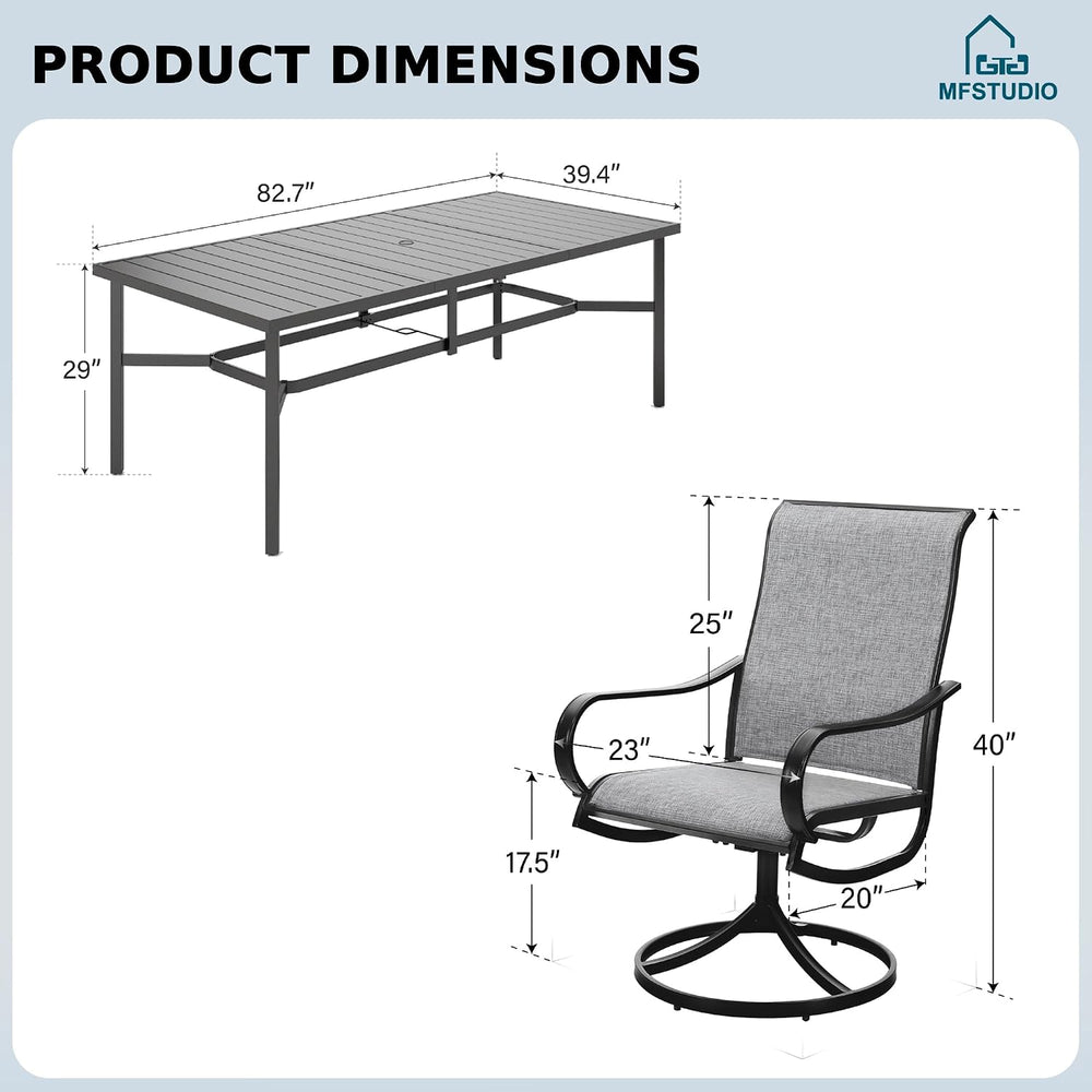 MFSTUDIO 9 Pcs Outdoor Dining Set, 82'' Metal Table & Swivel Mesh...