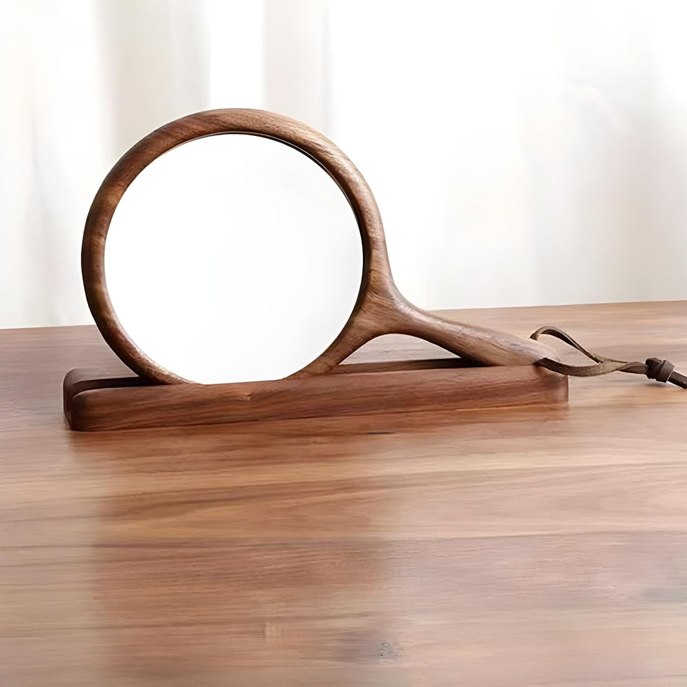 Solid Black Walnut Hand Mirrors, Wooden Handheld Mirrors with Stand, Makeup