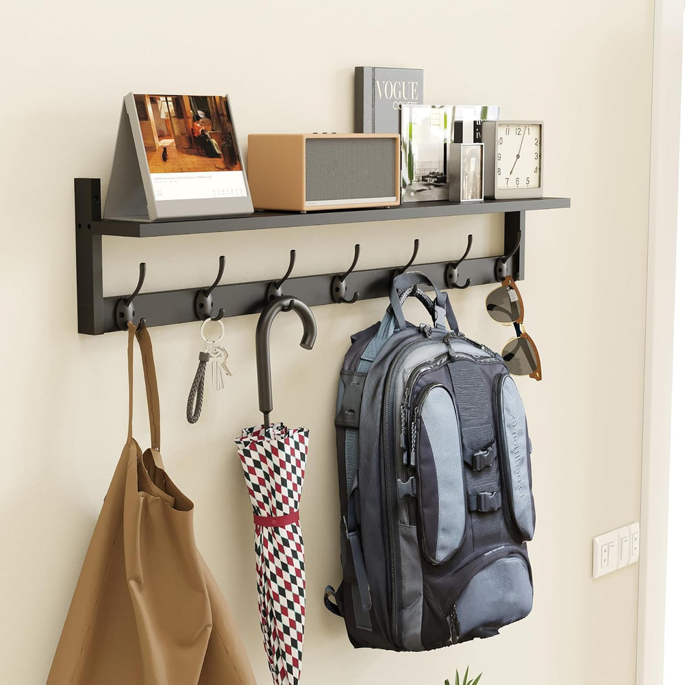 BAMEOS Wall Hooks with Shelf 35 Inch Length Entryway Hanging Shelf Wood Coat ...