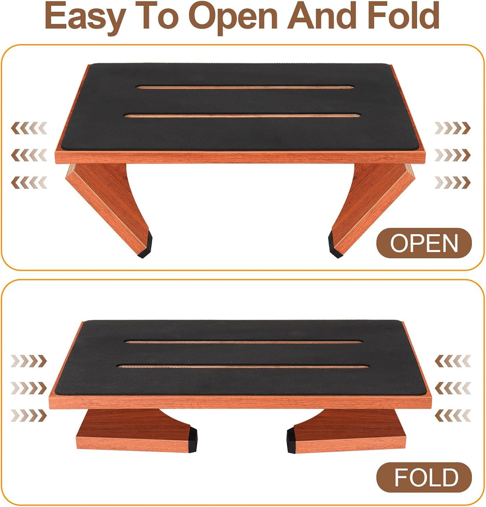 Step Stool Foldable, Wooden Step Stool with Non-Slip Rubber Stepping Platform...