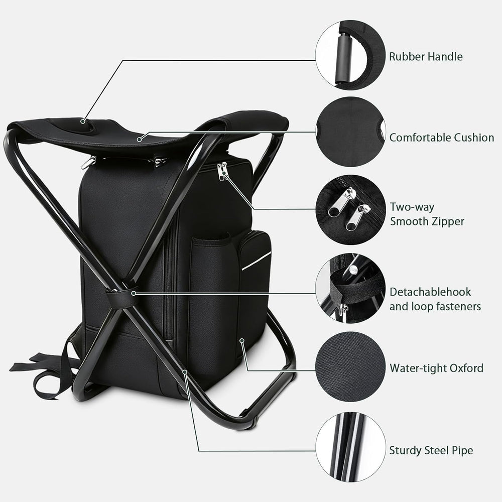 Folding Stool Backpack Cooler, Camping Fishing Chair for Beach, Travel