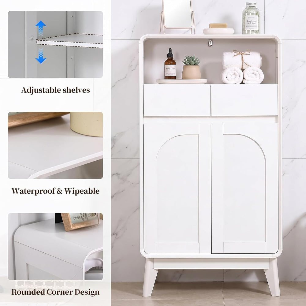 45" Tall Bathroom Storage Cabinet, White Oak, Arched Doors