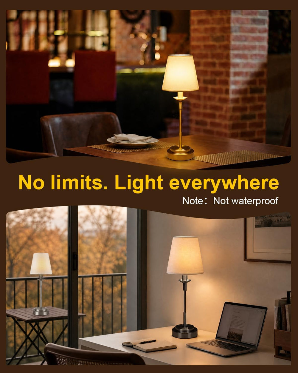 Rechargeable Cordless Table Lamp Brass 17‑inch,6000mAh Built‑in Battery