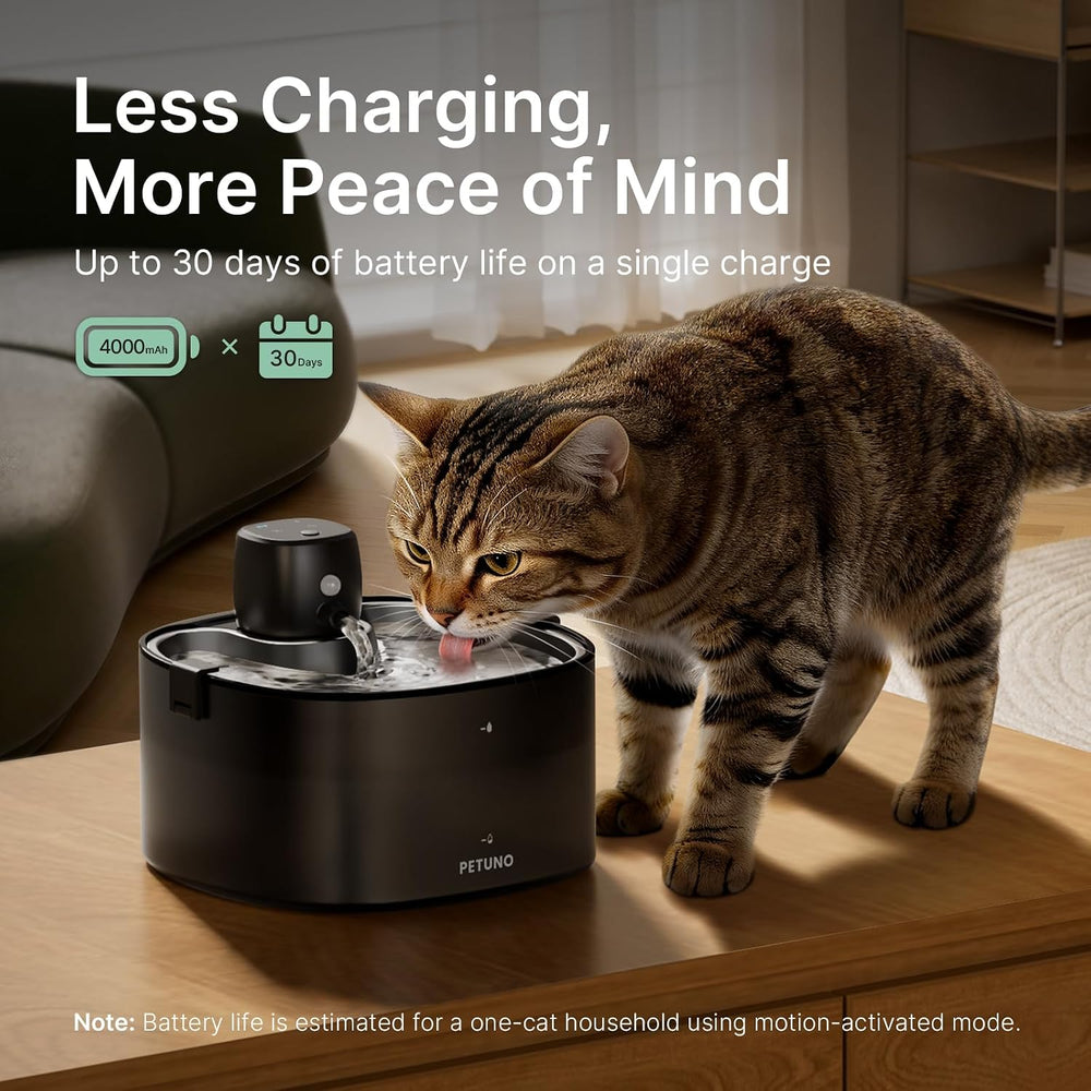 Cordless Cat Water Fountain, 78oz/2.3L, Battery Operated, Silver