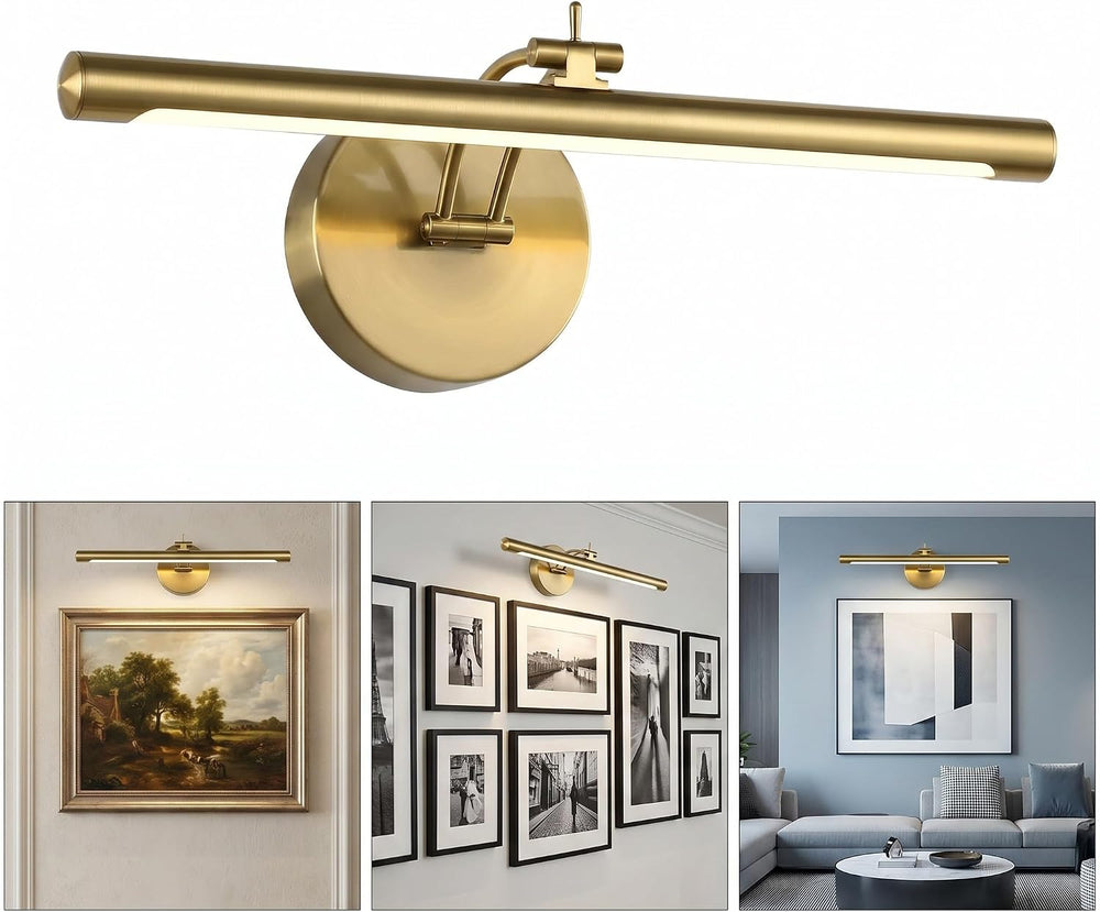 Picture Light Dimmable Hard Wired 15.75 Inch Adjustable Swing Arm Brass Wall ...