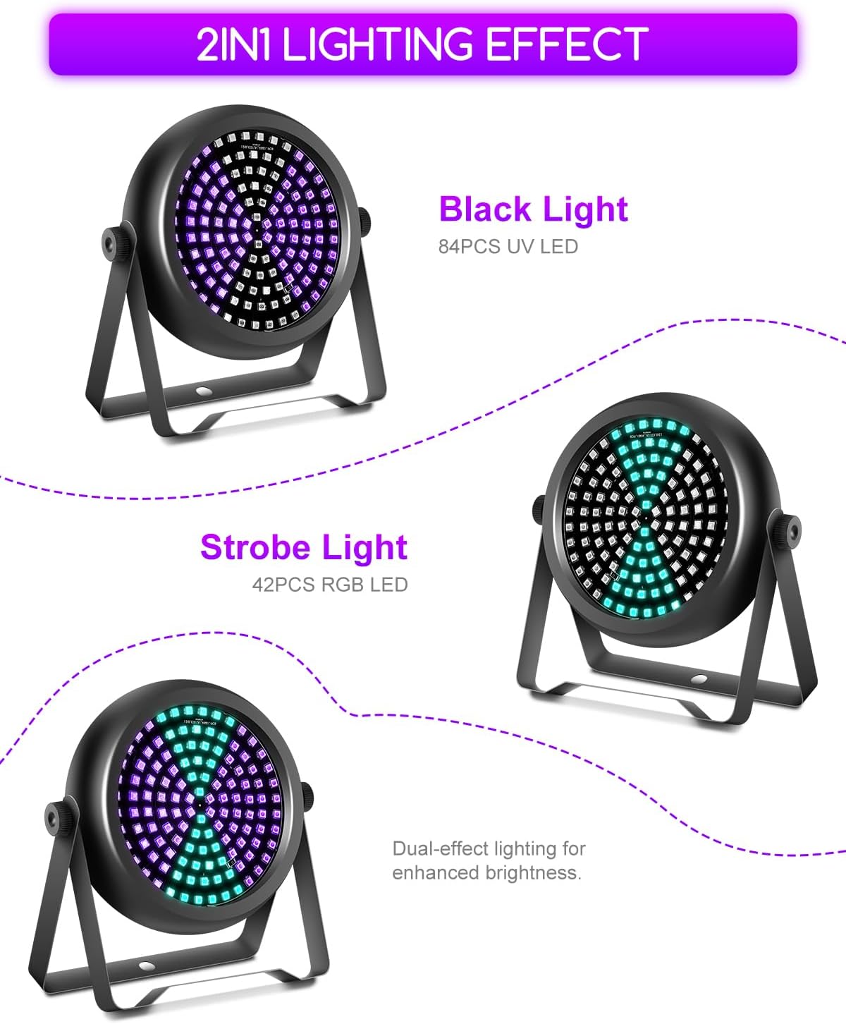 Telbum Strobe Light for Parties, 126 LED RGB+UV Strobe Light Halloween, DJ Lights by DMX512 Sound Activated Blacklight for Stage Club Event Concert Church Wedding Banquet Host - 2Pack