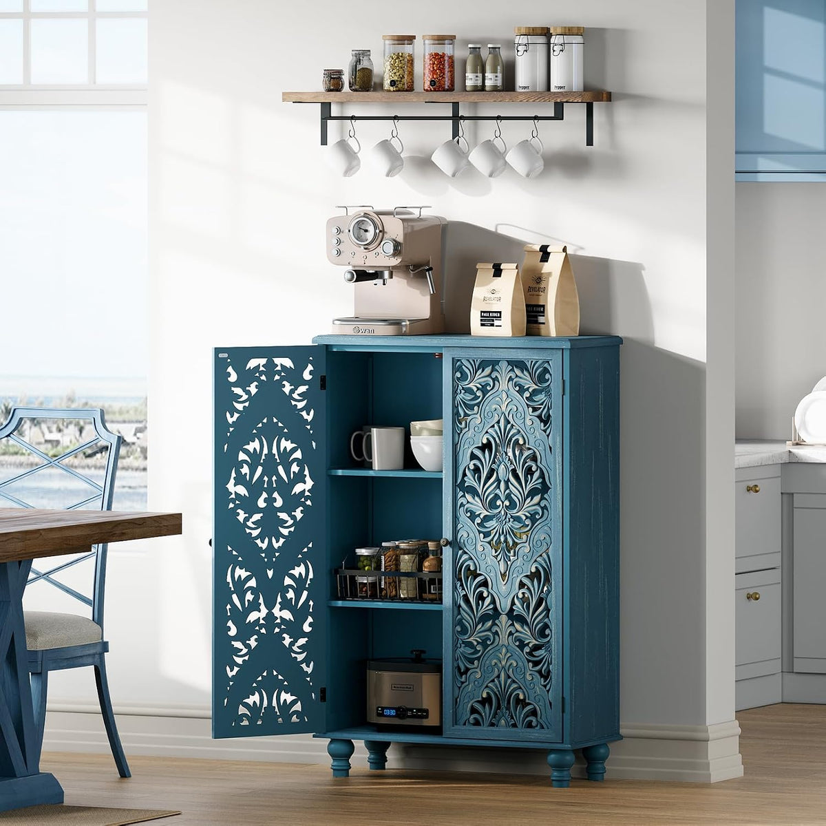 JOINICE 47" Tall Accent Cabinet with Doors & Storage for Living Room,Blue