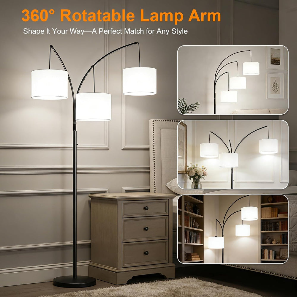 Floor Lamp with Remote, 3 Light Arc Floor Lamps for Living Room