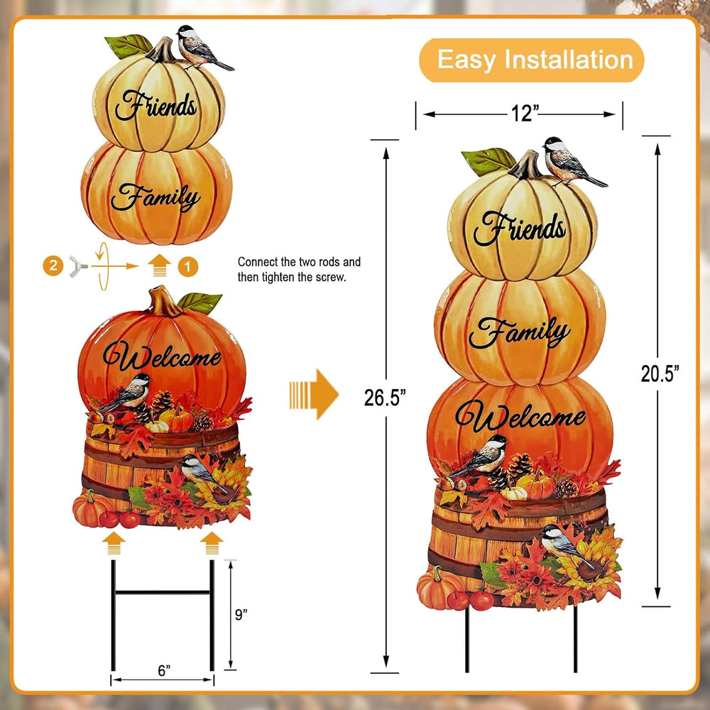 Thanksgiving Pumpkin Garden Stakes,Fall Decorations Outdoor Yard Art Decor
