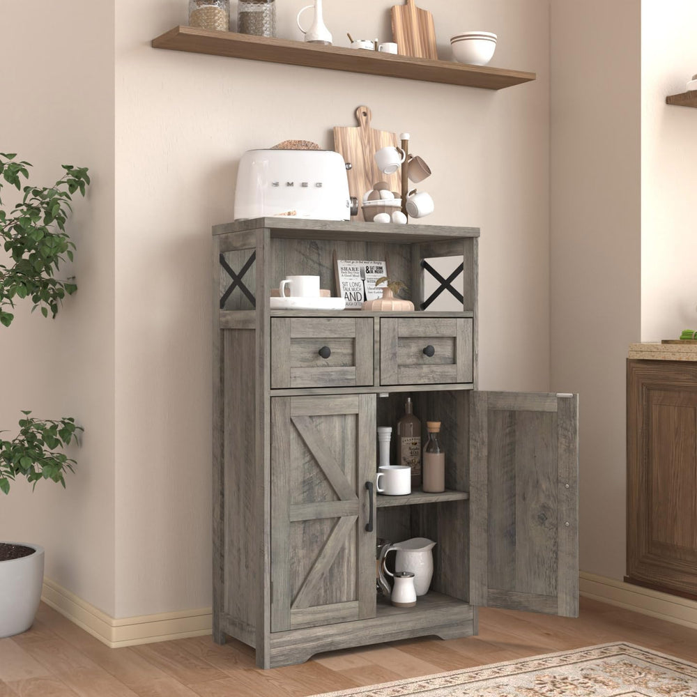 Befrases Farmhouse Storage Cabinet with Drawers and Shelf, Freestanding Kitch...