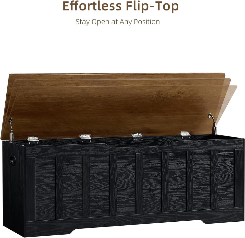 VANKILEY 51.2" Storage Chest Extra Large,Wooden Storage Bench,Black+Brown