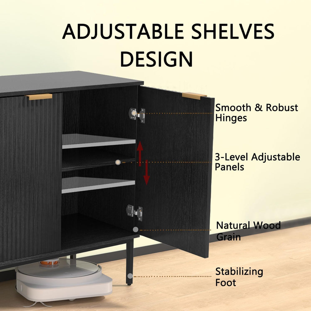 Fluted Sideboard, Buffet Cabinet with Storage（Black