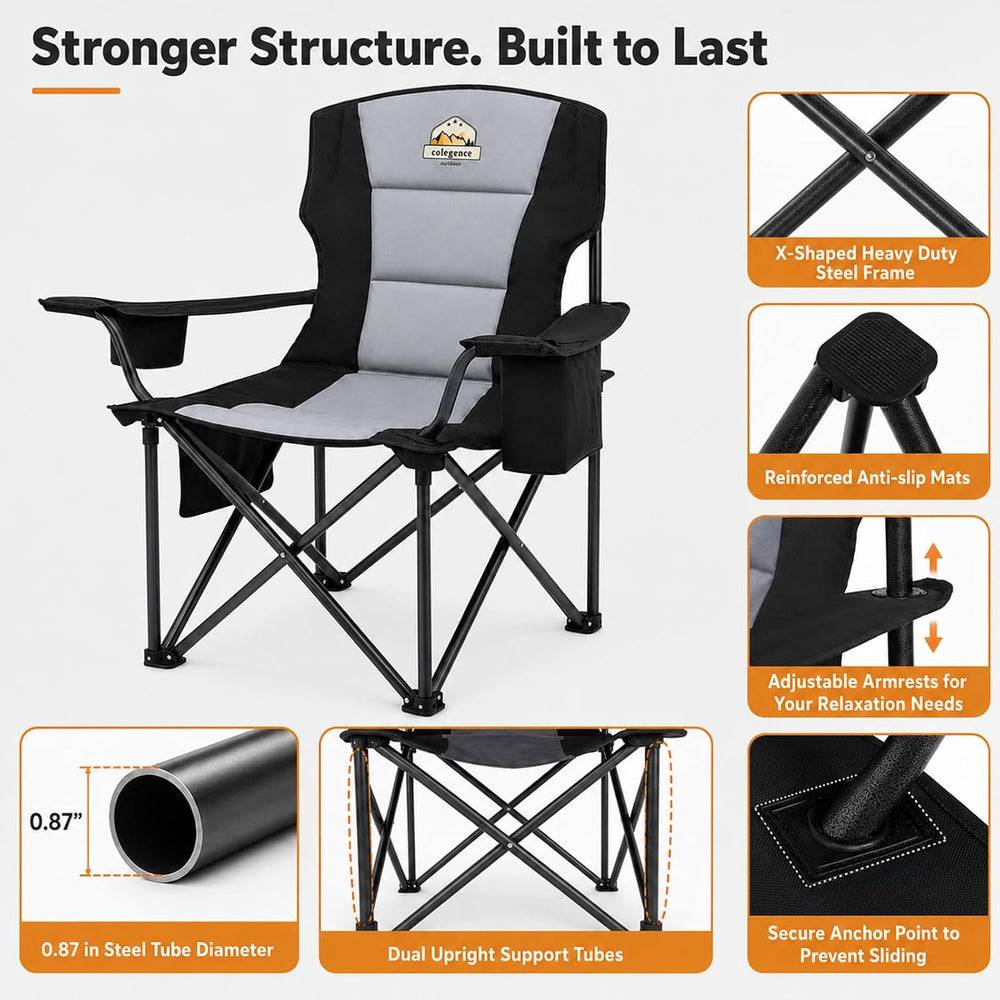 Colegence Oversized Heavy Duty Camping Chair for Adults, 450 lb, Black