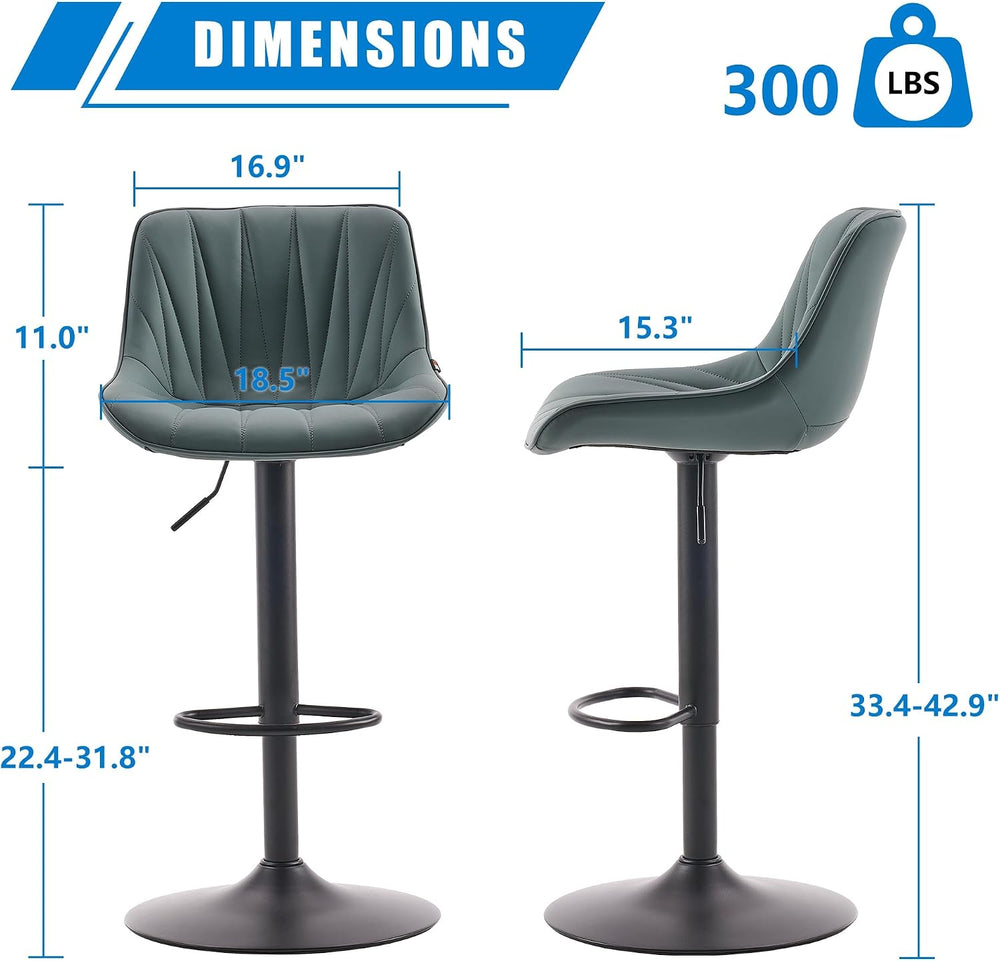YOUNIKE Grayish Green Bar Stools Set of 2 for Kitchen Island