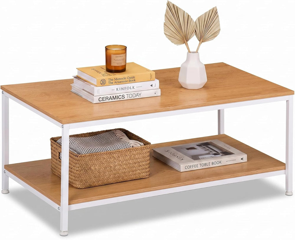 SUPER DEAL 2-Tier Coffee Table with Storage Shelf for Small Apartment Living ...