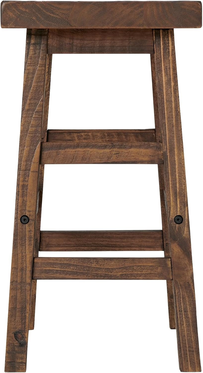 Alaterre Pomona Solid Wood Dining Bar Stool, Rustic Brown, 26 Inch