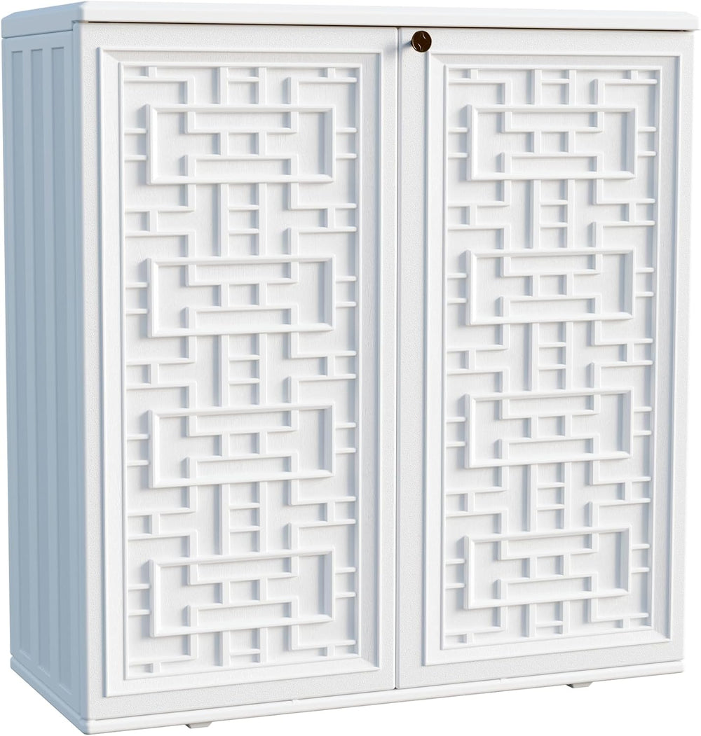 Mrosaa Indoor Outdoor Storage Cabinet Waterproof with Shelf, Off White Plasti...