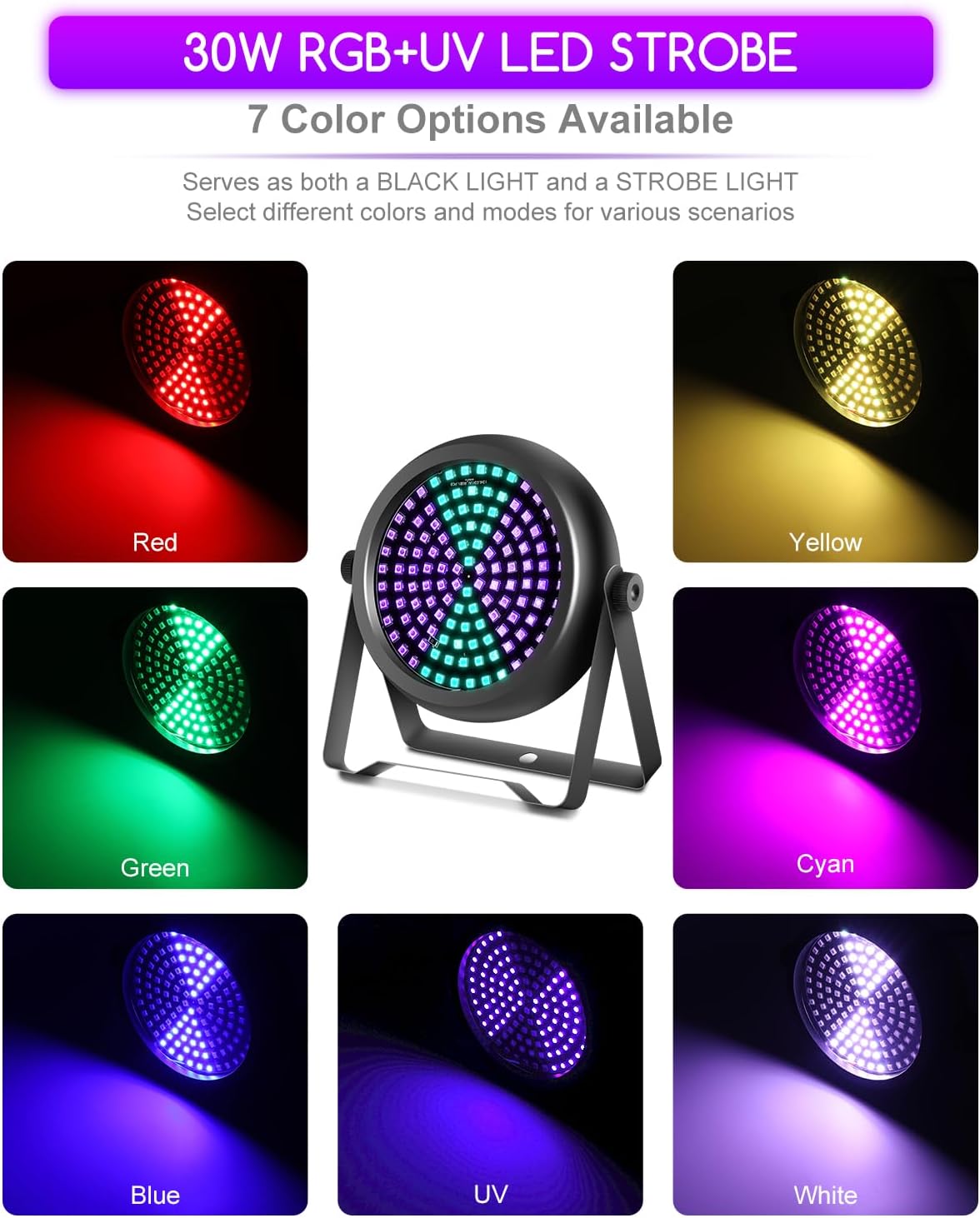 Telbum Strobe Light for Parties, 126 LED RGB+UV Strobe Light Halloween, DJ Lights by DMX512 Sound Activated Blacklight for Stage Club Event Concert Church Wedding Banquet Host - 2Pack
