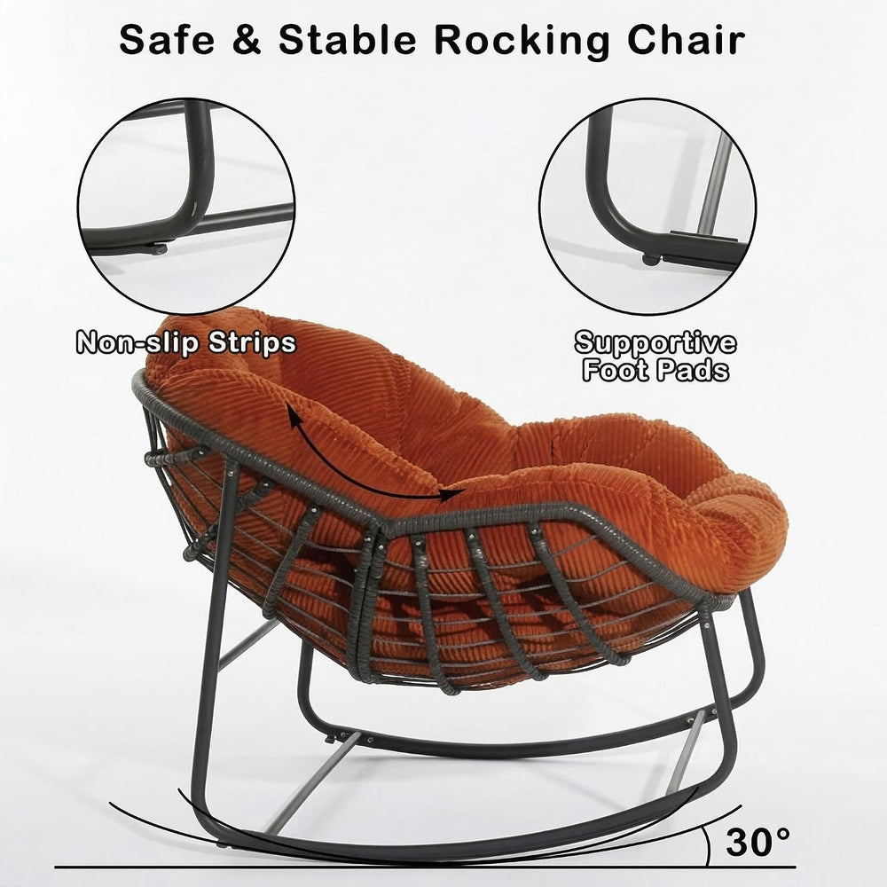 Large Egg Shaped Rocking Chair with Thick Cushion, Indoor Outdoor Papasan Cha...