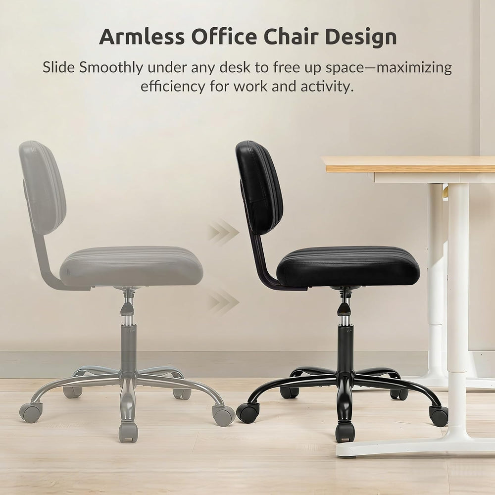 Swivel Rolling Office Chair, Armless Pu Leather Vanity Chair with Back Lumbar...