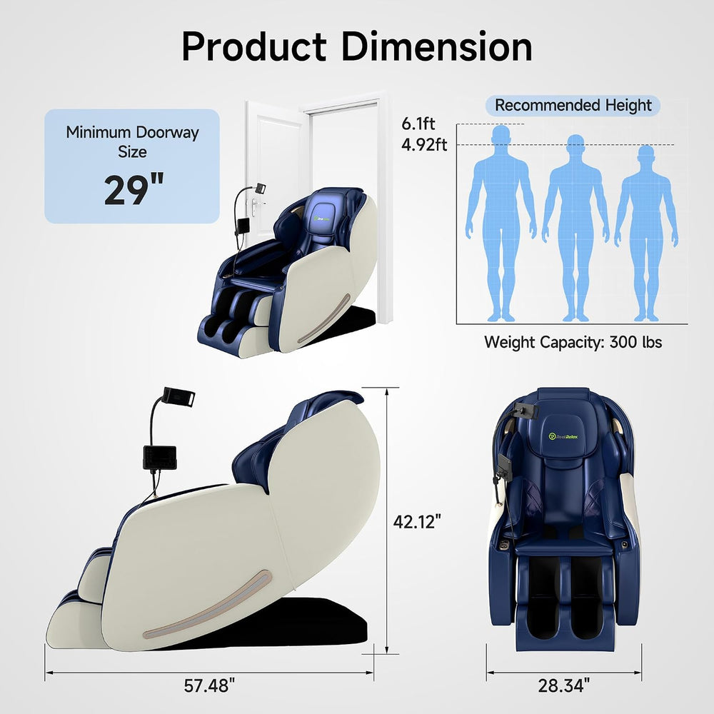 Real Relax Massage Chair Full Body with Unique Phone Controller, Blue