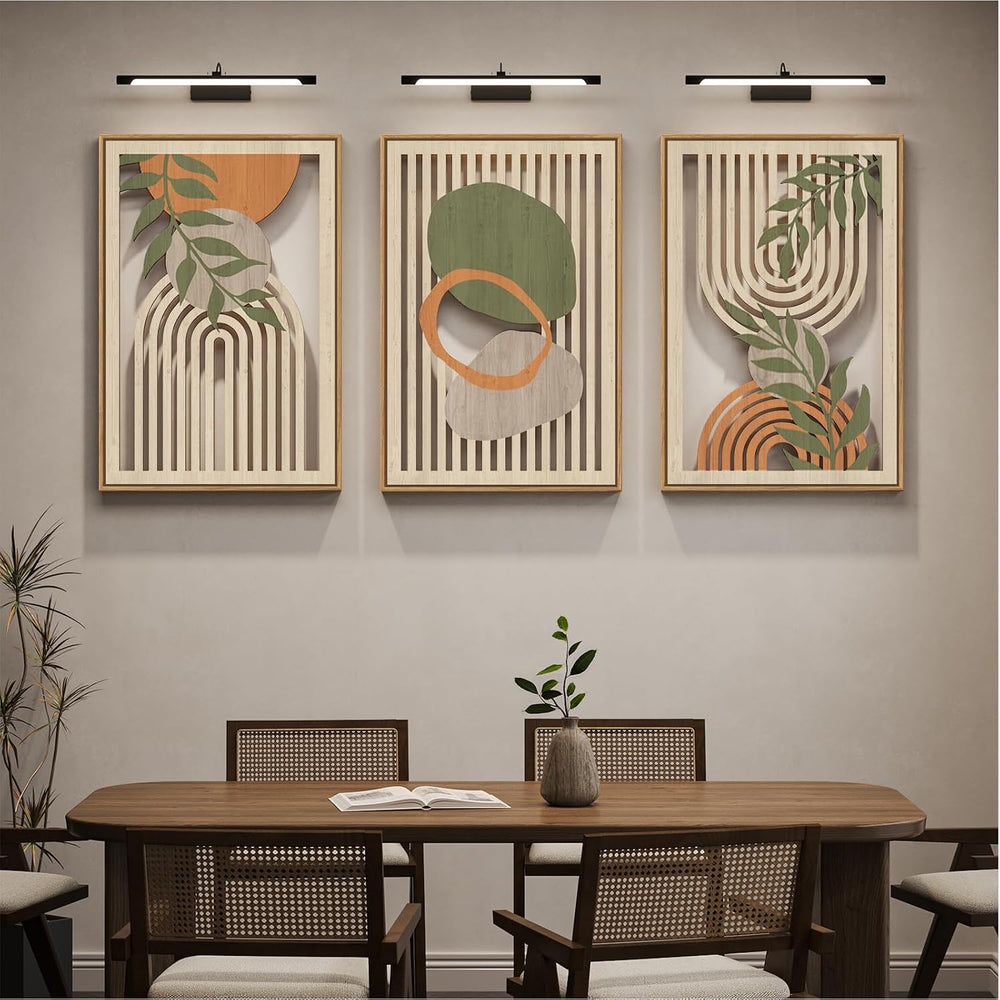 Framed Boho 3D Cutout Carved Wood Wall Art Decor for Living Room, 24x36 In