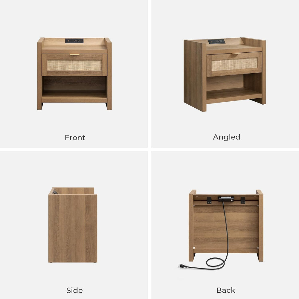 SICOTAS Rattan Night Stand Set of 2, Bedside Table with Large Drawer
