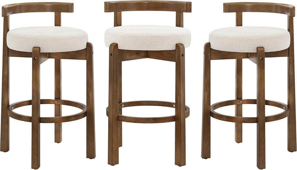 LUE BONA Counter Height Bar Stools Set of 3, 26" Linen Upholstered Low B...