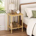 2 Tier Bamboo Narrow End Table, No Tool Assembly Bedroom Bedside Table, Small Space Nightstand, Bathroom Storage, Sofa Side Table, Entryway Table