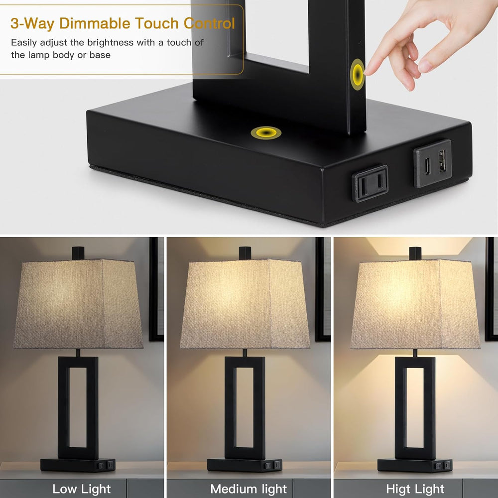 Cinkeda Bedside Table Lamp Set of 2,Nightstand Touch Lamps with USB Port