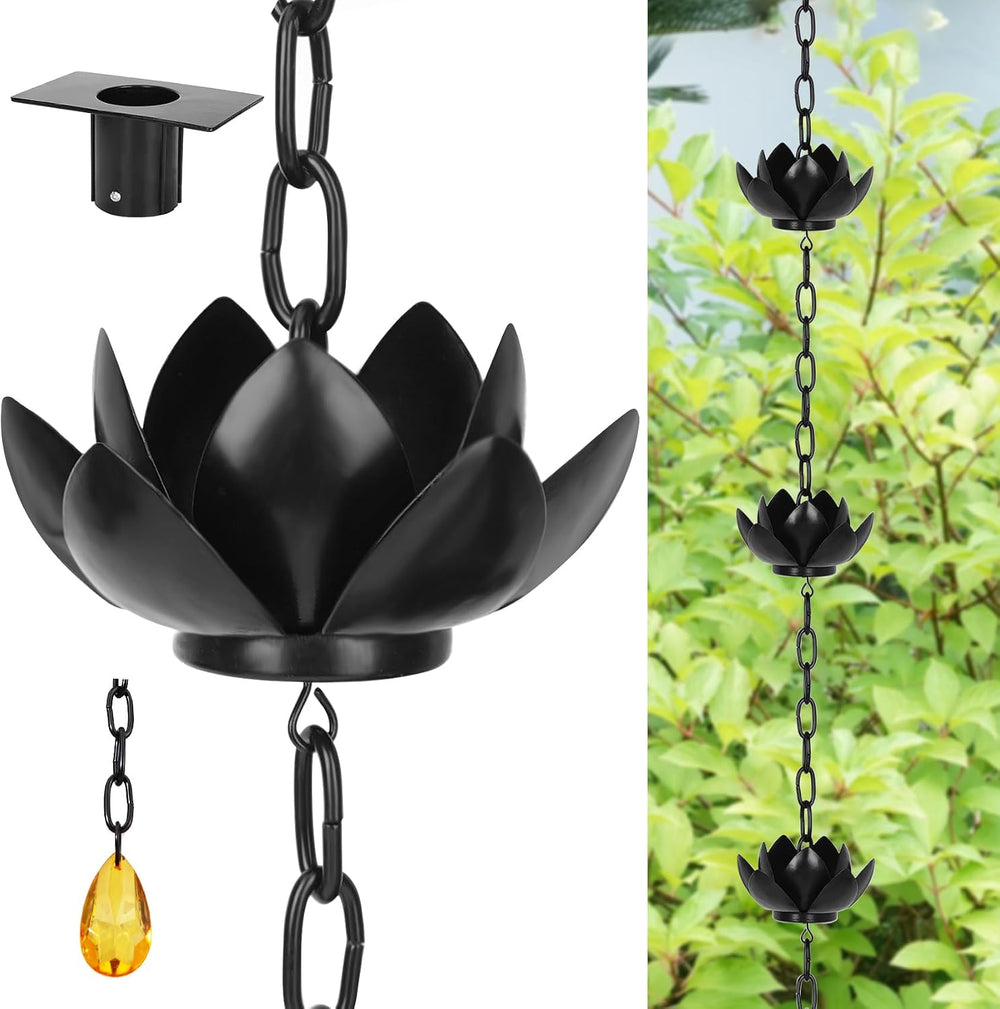 Rifachua 8.5ft Black Lotus Rain Chain for Gutter Downspout Outside