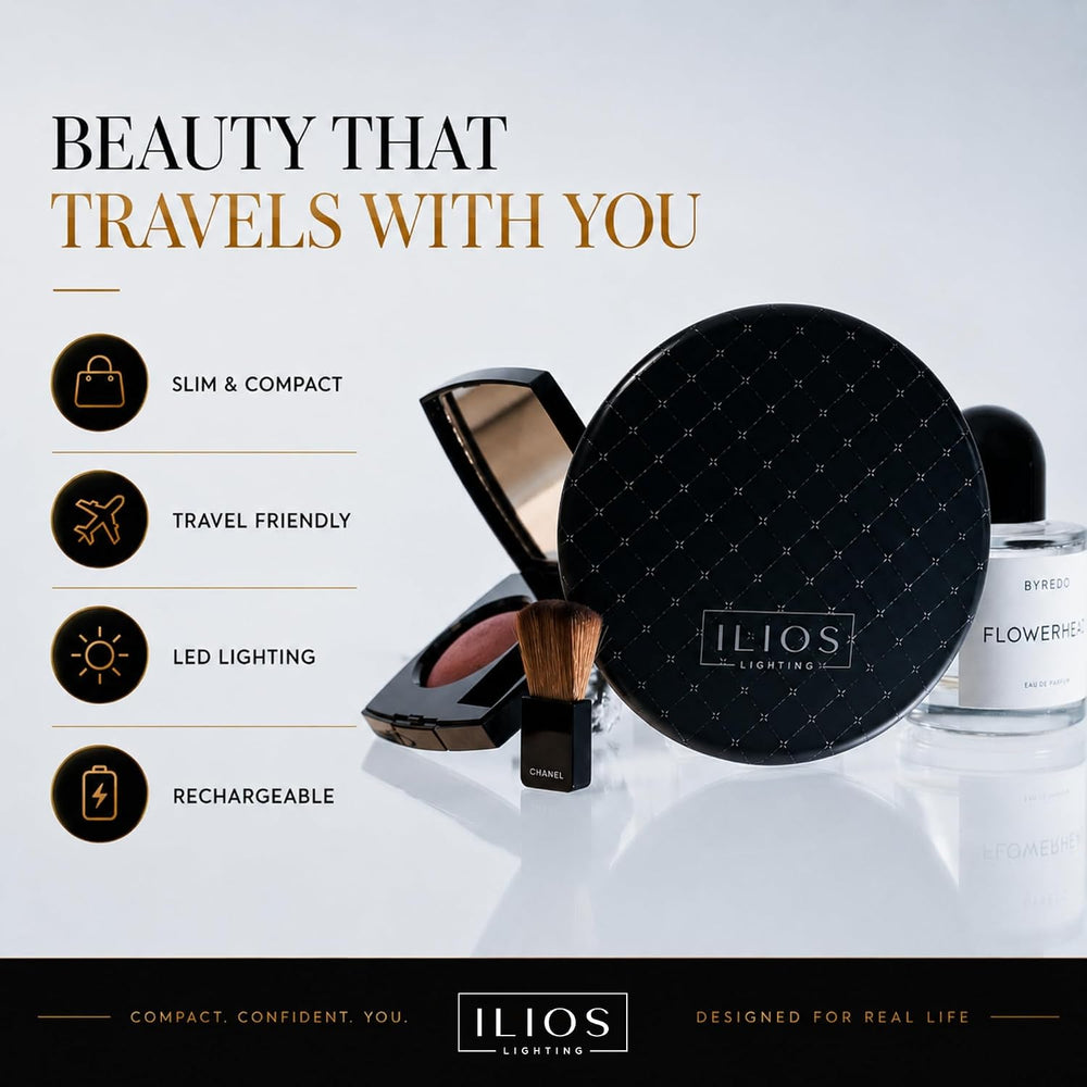 Ilios Lighting LED Compact Mirror with Light — 1x & 10x Magnification, 30...