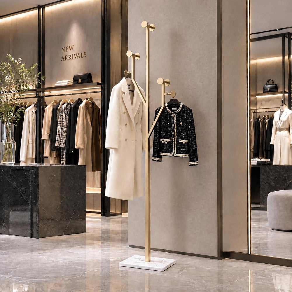 Modern Gold Coat Racks Freestanding with 8 Hooks, Coat Tree for Entryway